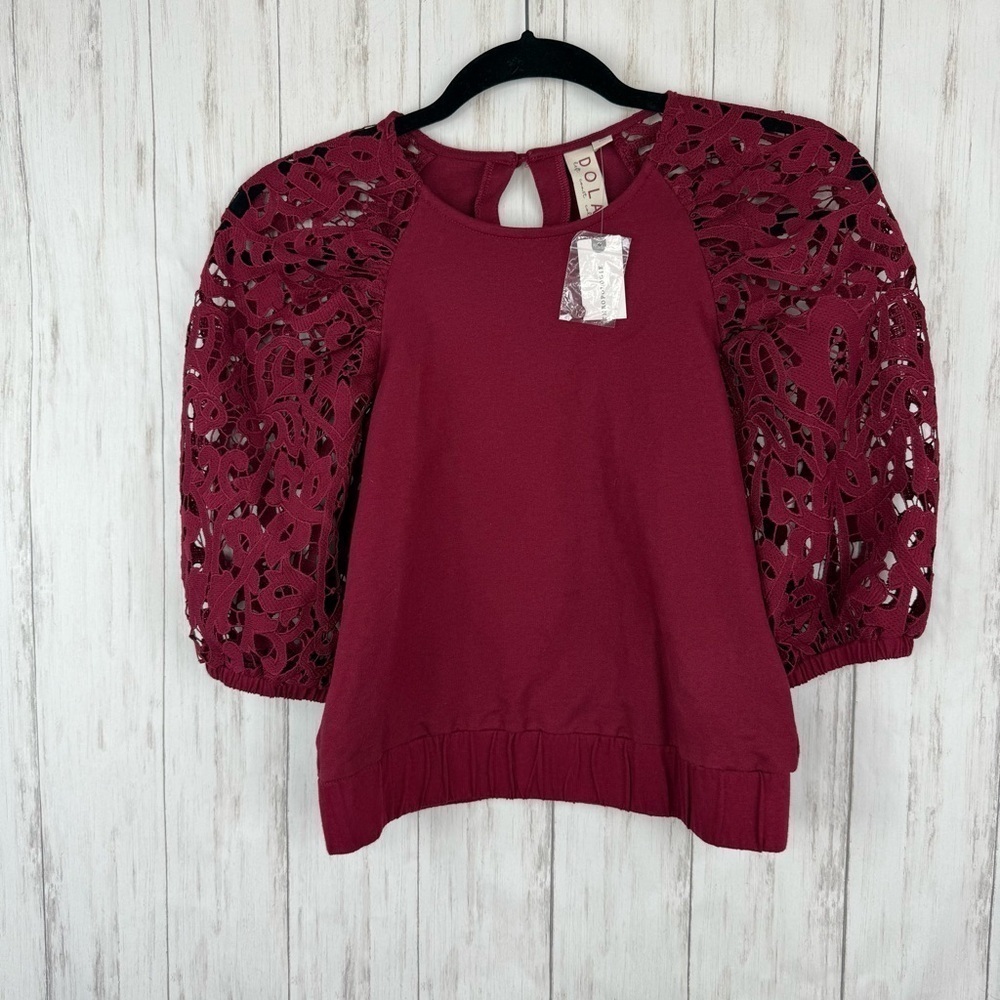 Anthropologie Dolan NWT maroon crochet bubble sleeve blouse